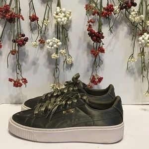 Olive Green Platform Puma Basket Sneaker Size 9